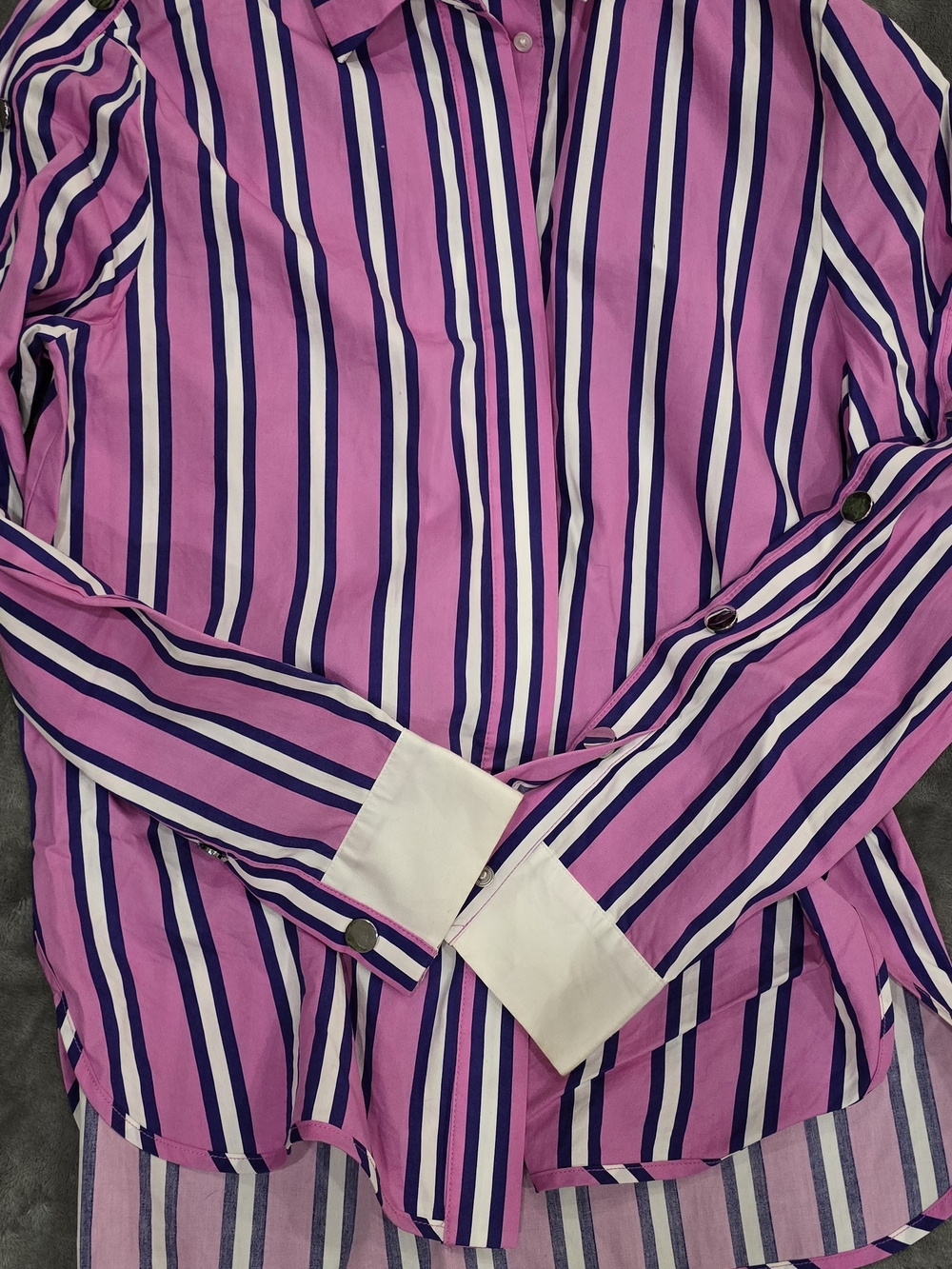 Maje Pink Navy White Striped Button-Up Blouse